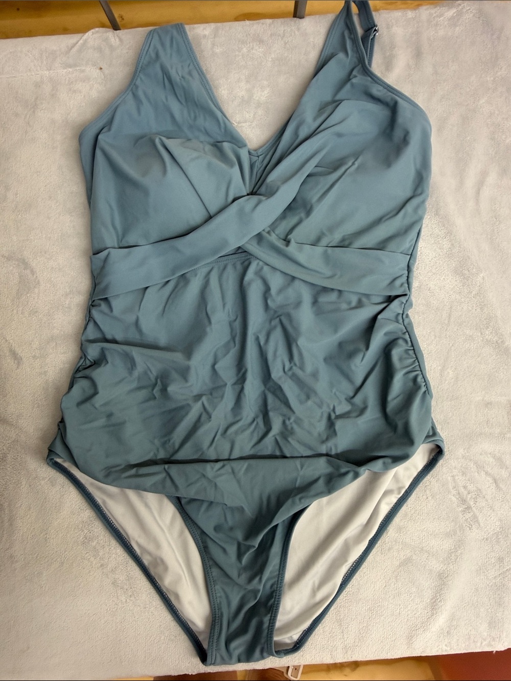 Twist-Front One-Piece Swimsuit in Dusty Blue